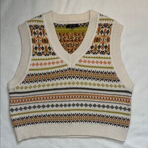 Love Tree Cream and Multicolor V-Neck Sweater Vest